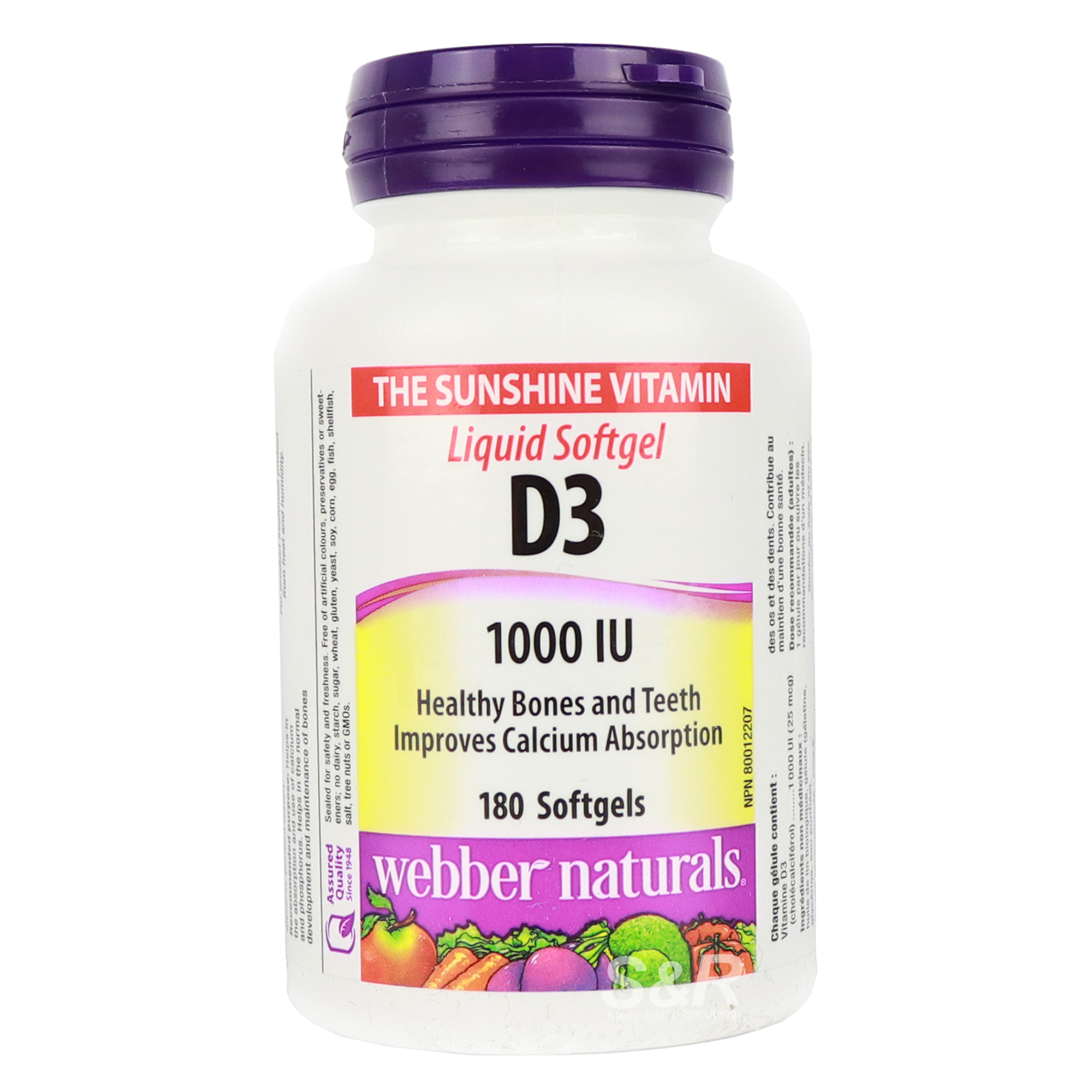 Webber Naturals The Sunshine Vitamin D3 1000 IU 180 softgels Webber Naturals The Sunshine Vitamin D3 1000 IU 180 softgels